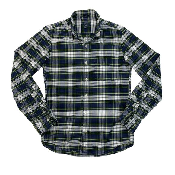 J Crew Shirt Mens XS SLIM Fit Green Plaid Cotton Oxford Button Down Long Sleeve - Picture 1 of 12